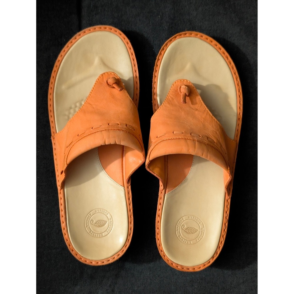 Nurture Orange Leather Thong Sandals Womens 8M Soft Gel Cushion Wedge Slide
